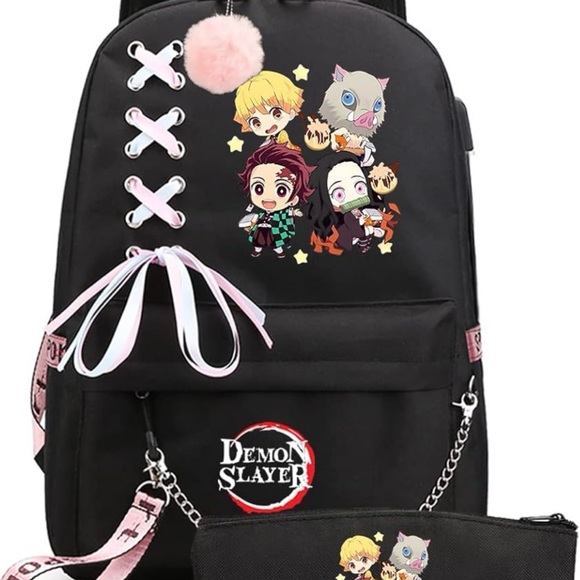 Demon Slayer Black Anime Character Kids Teen Backpack Bookbag
